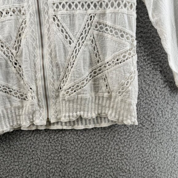 Orange Creek  Lace Shirt Zipper Front & Crochet Detailing  White Size Small - Picture 3 of 7
